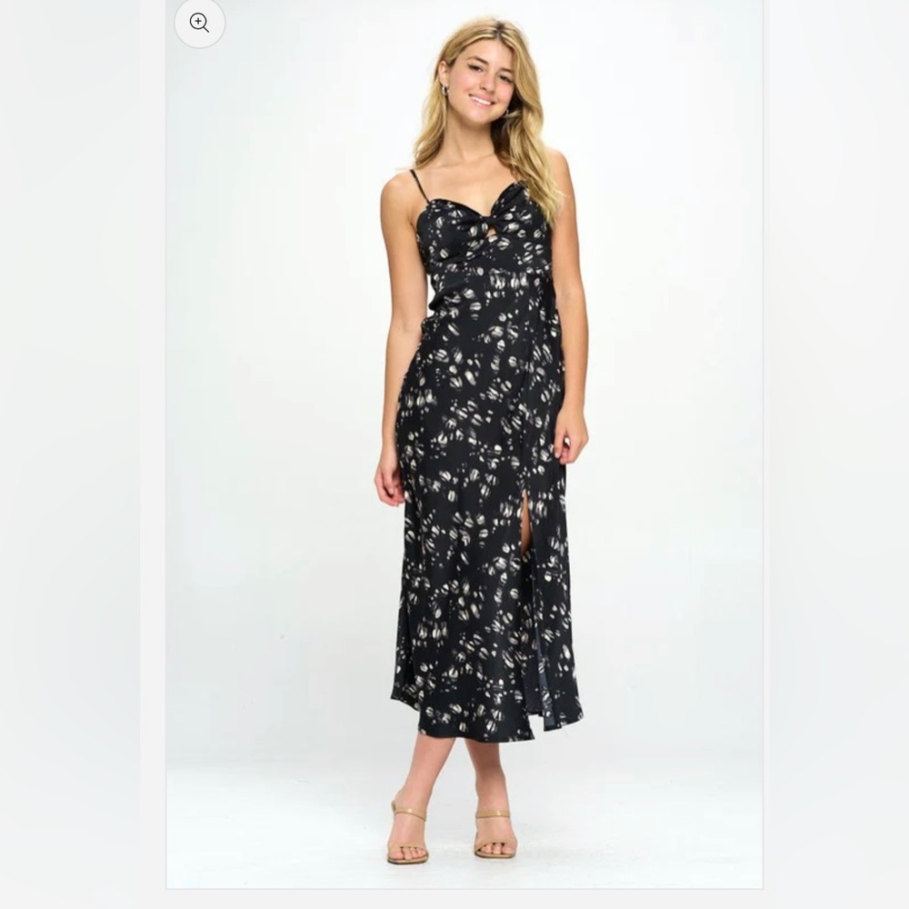 Black floral satin wedding guest dress